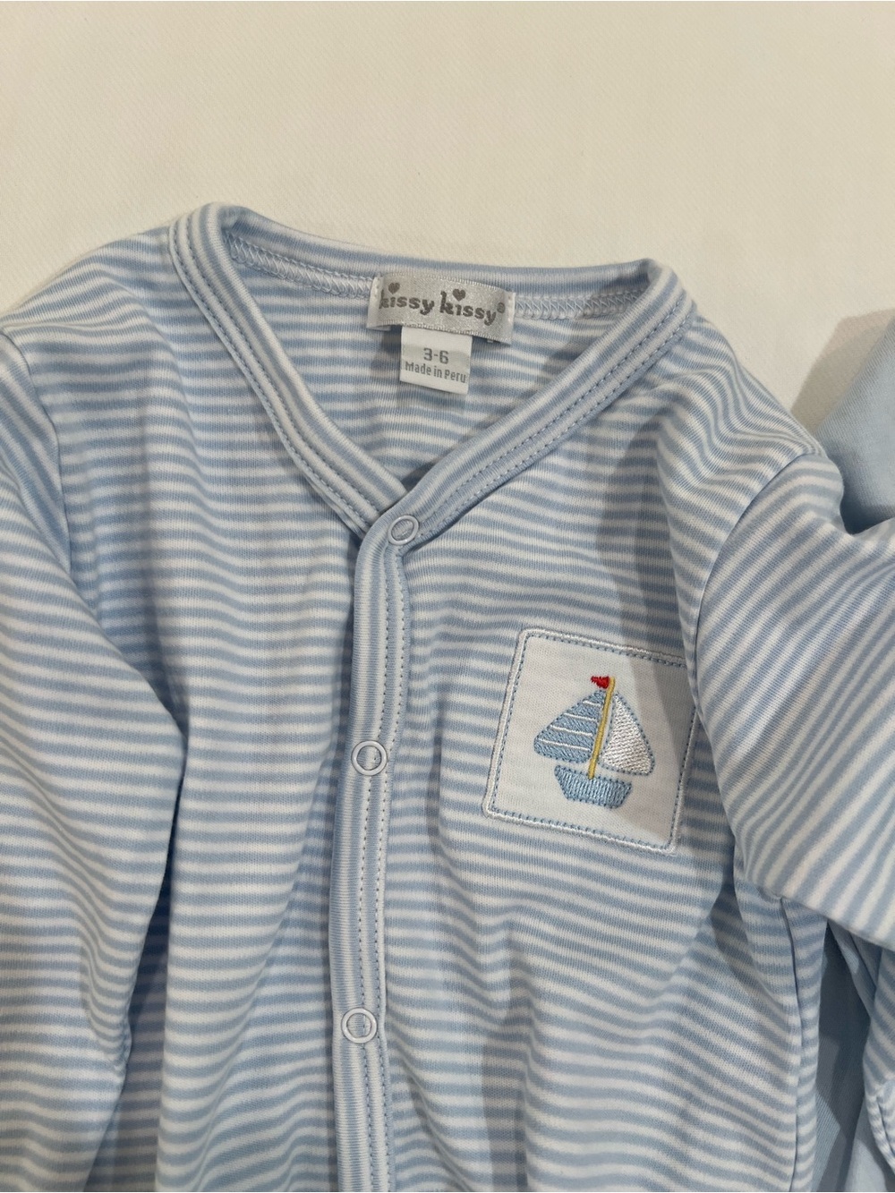 Kissy Kissy Set of 2 Pima Cotton Baby Blue Footed One-Piece Rompers - Picture 3 of 8